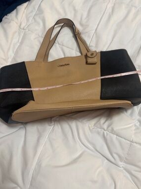 Calvin Klein Two-Tone Beige and Black Saffiano Tote